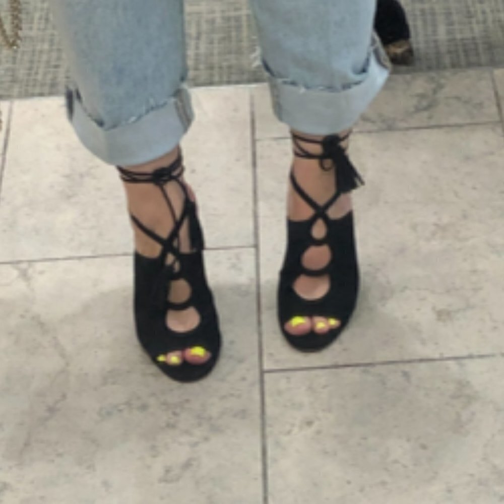 Aquazzura Black Suede Cut-out Tie Back Open-toe Stilettos Heels Pumps - Picture 1 of 10